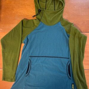 Melanzana Olive and Teal Hooded Garment